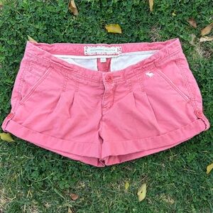 Y2K Abercrombie Low-Rise Chino Micro‎ Mini Shorts Pink Rolled Cuffs Pleats Sz 2